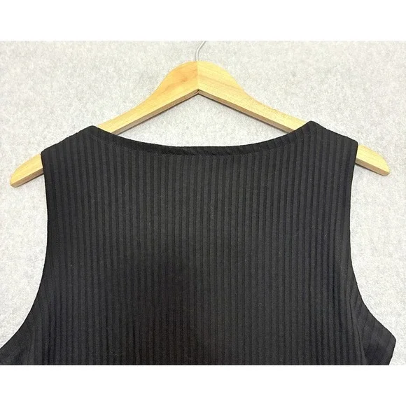 EILEEN FISHER Dress Size Large Kaftan Tunic Black Ribbed Knit High Side Slits - Picture 5 of 7